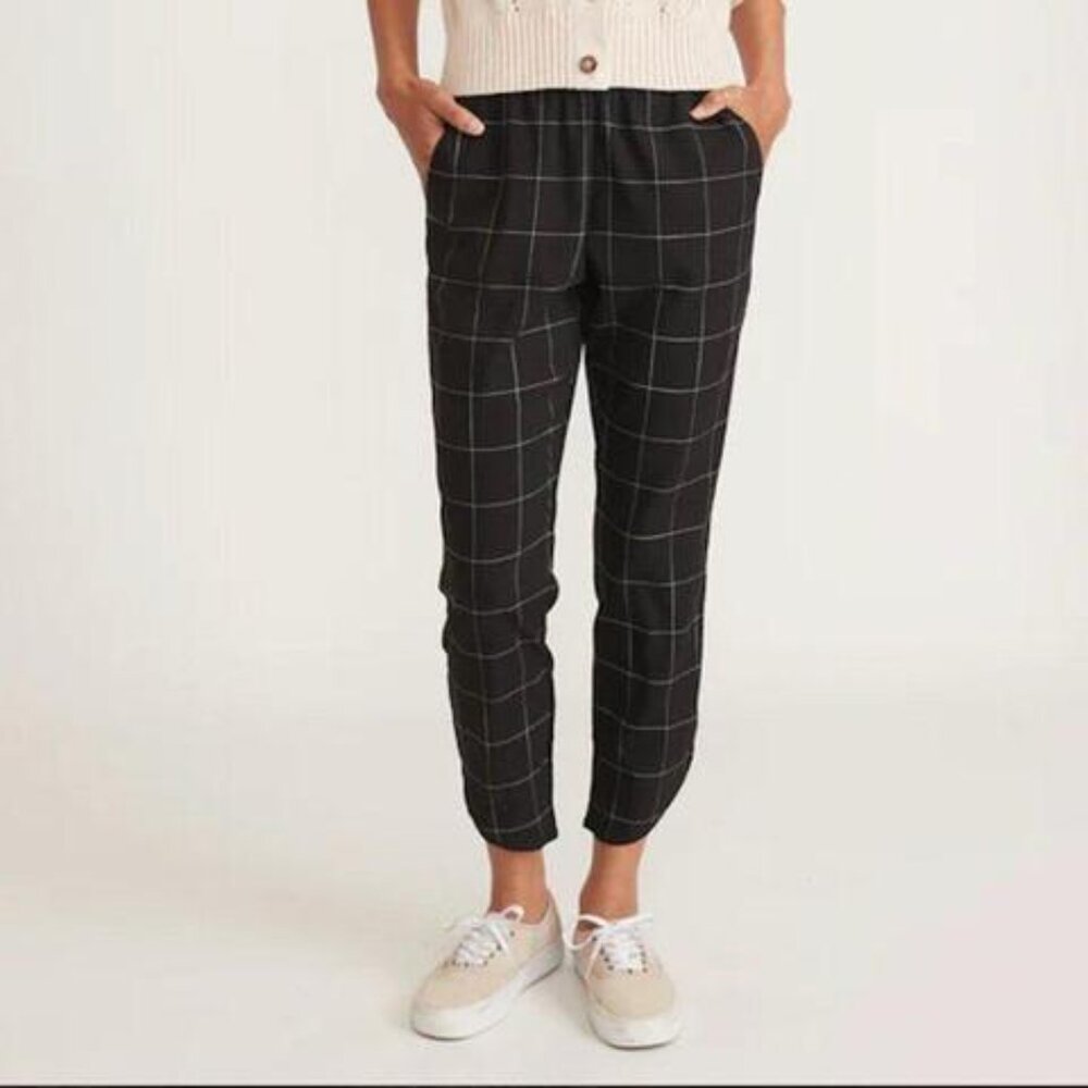 Marine Layer Respun Allison Pant Black Windowpane Pattern sz S Ankle Trousers